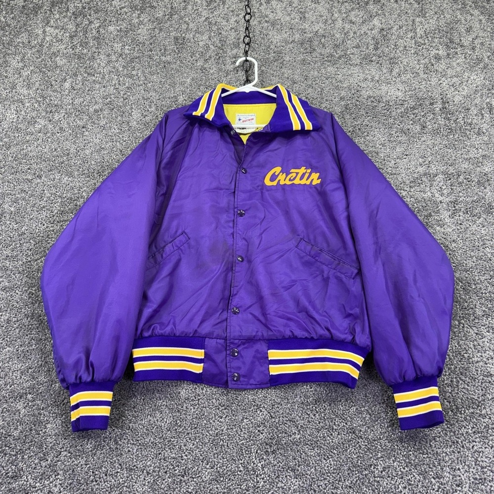 Vtg Butwin Jacket Mens XL Purple Satin Varsity Snap Cretin School Lined USA